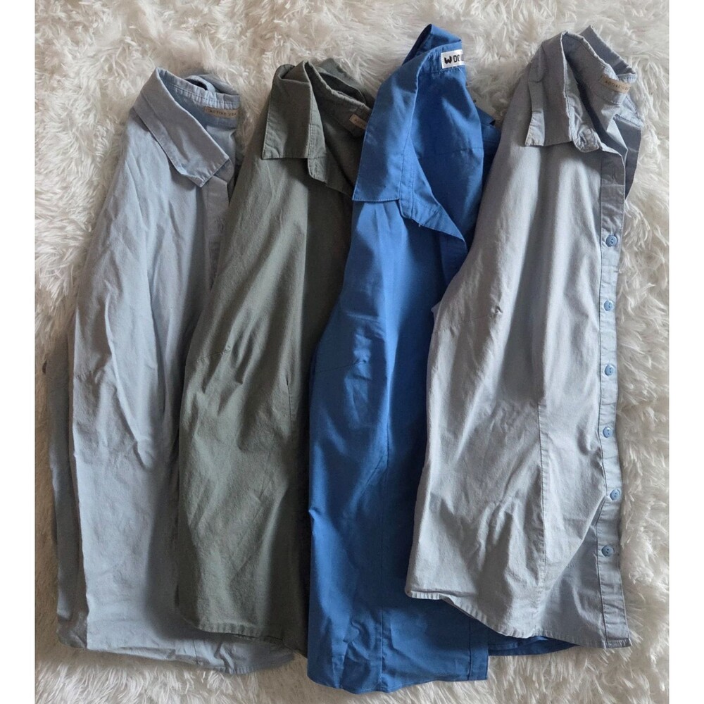Lot of 4 Women’s Button Down Shirts XL Active USA & Doublju Blue Casual Work Bl